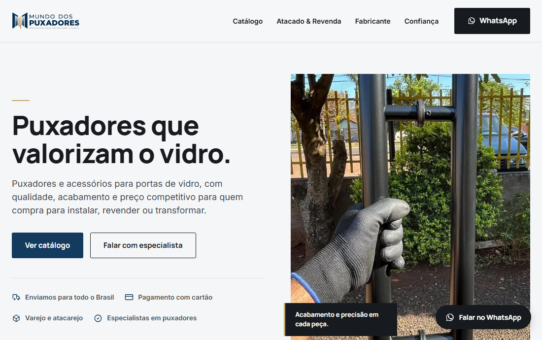 Página inicial do site Mundo dos Puxadores